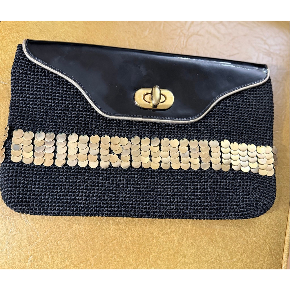 Vintage Ira Salles Black & Gold Sequin Clutch One Size - Picture 1 of 4